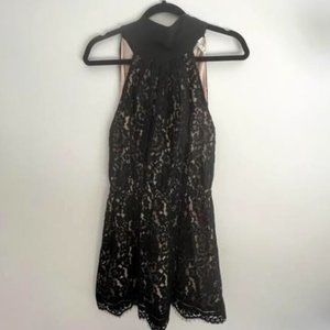 Joie, Black and Nude Lace Mini Dress, Size Medium